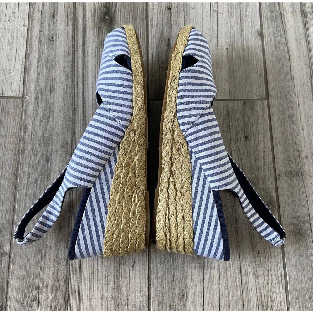 Lauren Ralph Lauren Navy and White Striped Espadrille Slingback Sandals - Picture 4 of 7